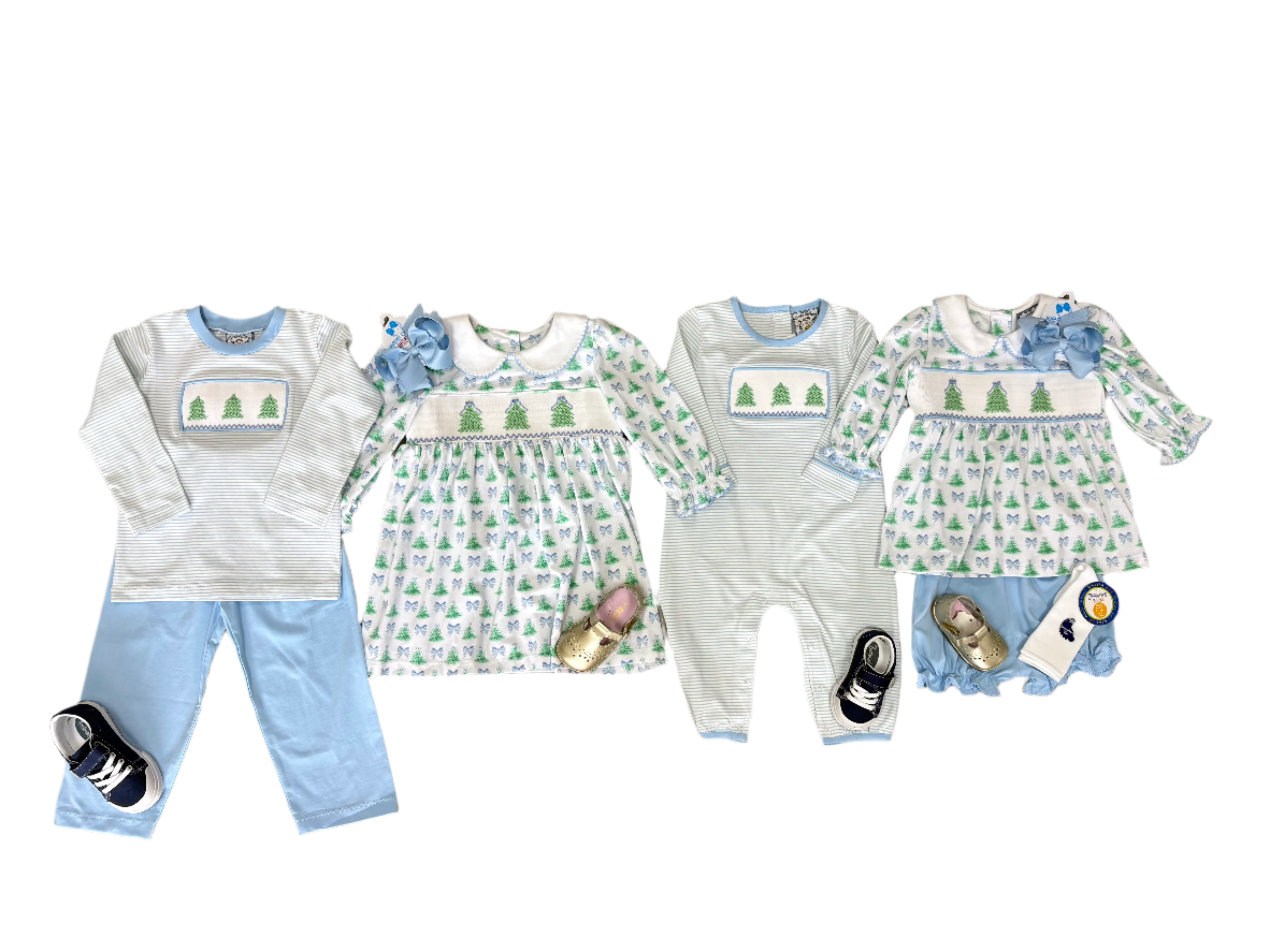 Christmas Tree Smocked Boy Romper Boys Bubbles + Rompers Three Sisters