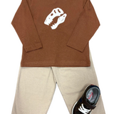 Boys Dino Fossil L/S Tee - Mocha Boys Shirts + Polos Luigi