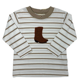 Boys Cowboy Boot L/S Tee - White & Sand Boys Shirts + Polos Luigi