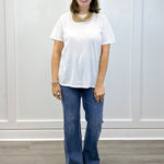 Boyfriend Round Neck Tee - White Tops Zenana