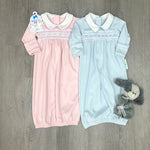 Pink Hazel and Hudson's Smocked Collared Gathered Gown Baby Sleepwear Magnolia Baby