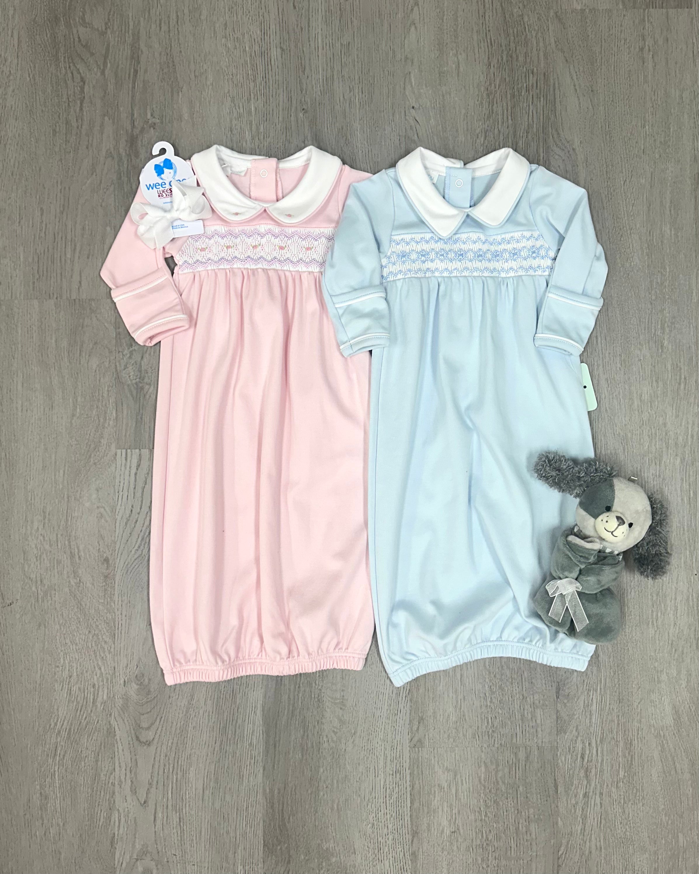 Pink Hazel and Hudson's Smocked Collared Gathered Gown Baby Sleepwear Magnolia Baby