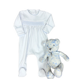 Light Blue Mini Dots Smocked Footie Baby Sleepwear Magnolia Baby
