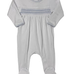 New Beginnings Blue Smocked Footie - Lt. Blue Baby Sleepwear Magnolia Baby
