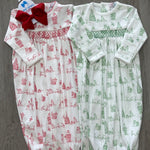 Boys Green Christmas Toile Hand Smocked Gown Baby Sleepwear Baby Loren