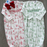Boys Green Christmas Toile Hand Smocked Gown Baby Sleepwear Baby Loren