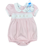 Pink S/S Emily & Ethan Smocked Collared Short Bubble Baby Sleepwear Magnolia Baby