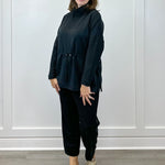 L/S Turtle Neck Combo Top - Black Sweaters Tribal