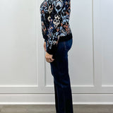 L/S Crewneck Dropped Shoulder Jacquard Sweater - Blue Multi Ikat
