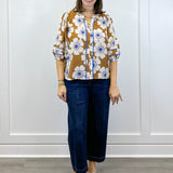 Meadow Bloom Split Neck Blouse - Chestnut Floral