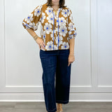 Meadow Bloom Split Neck Blouse - Chestnut Floral