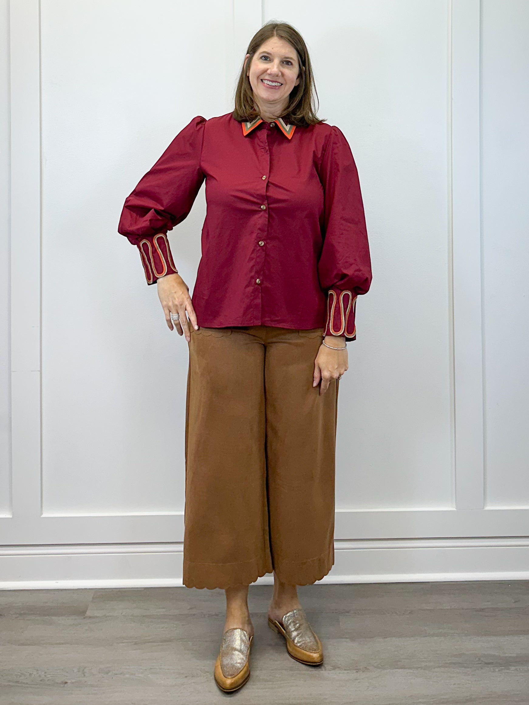 Bordeaux Statement Blouse - Burgundy Tops Jodifl