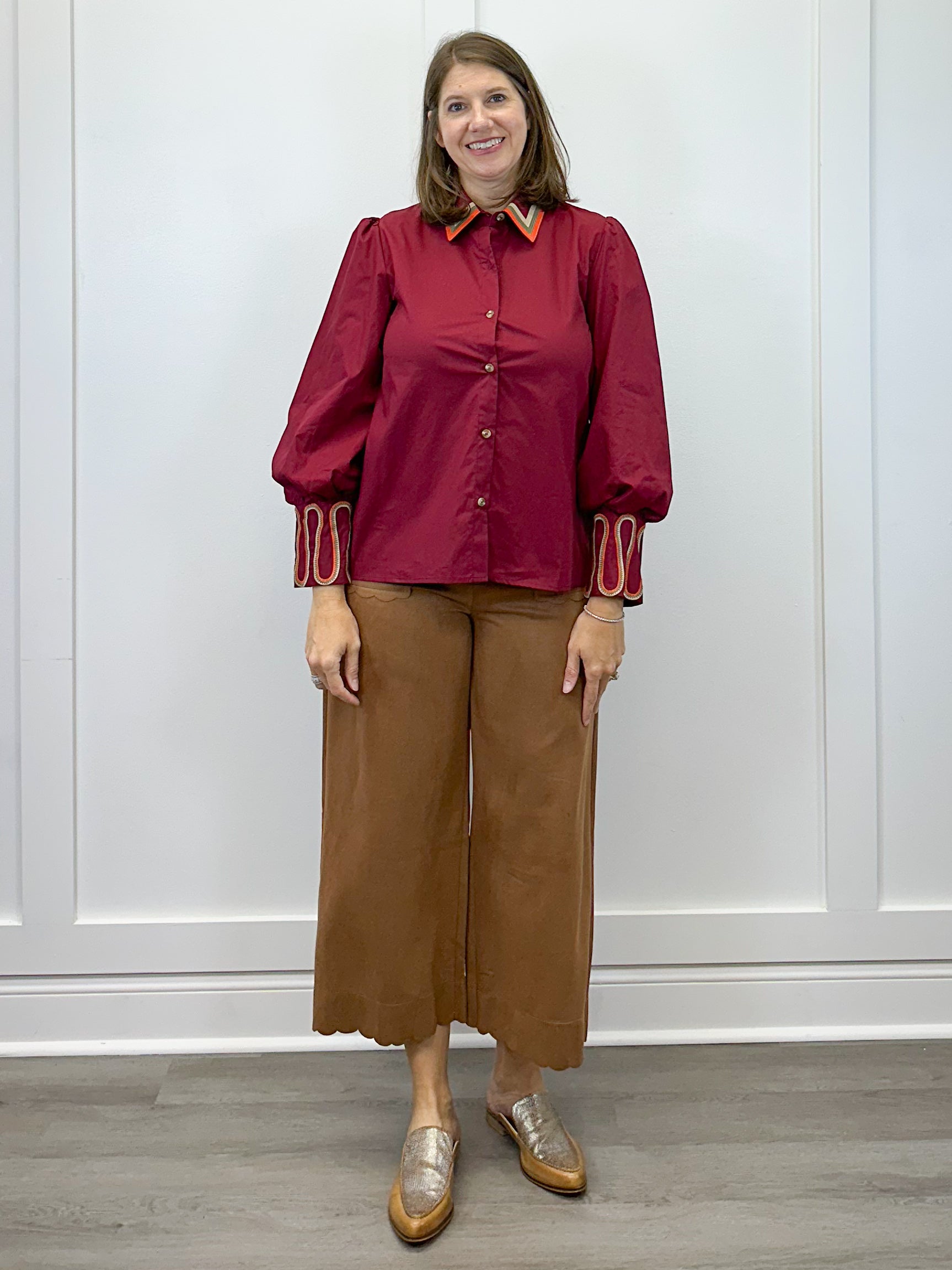 Bordeaux Statement Blouse - Burgundy Tops Jodifl