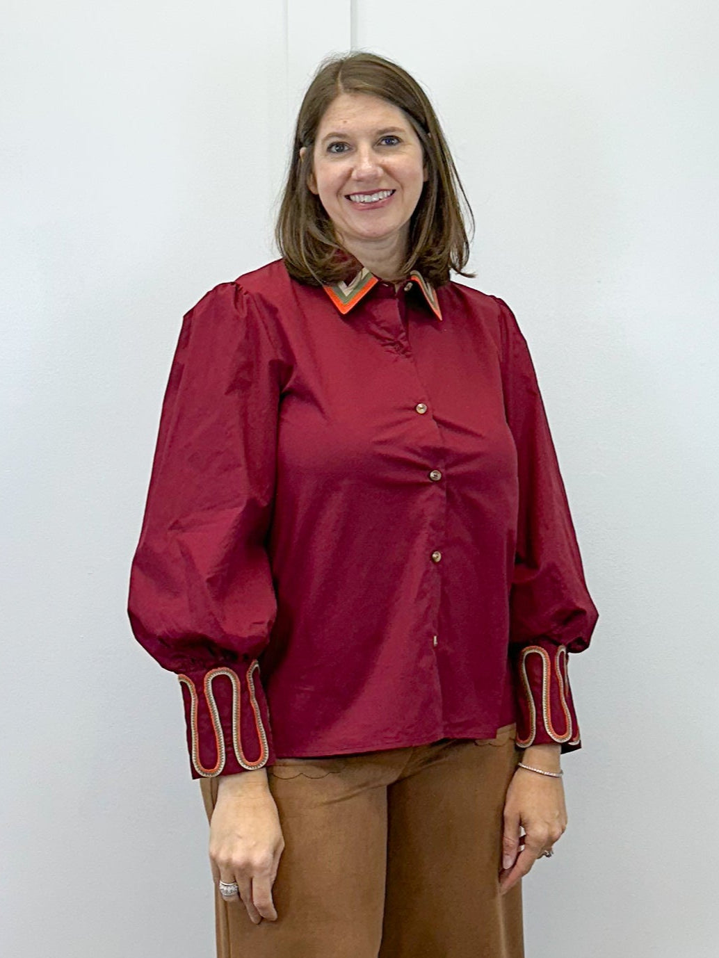Bordeaux Statement Blouse - Burgundy
