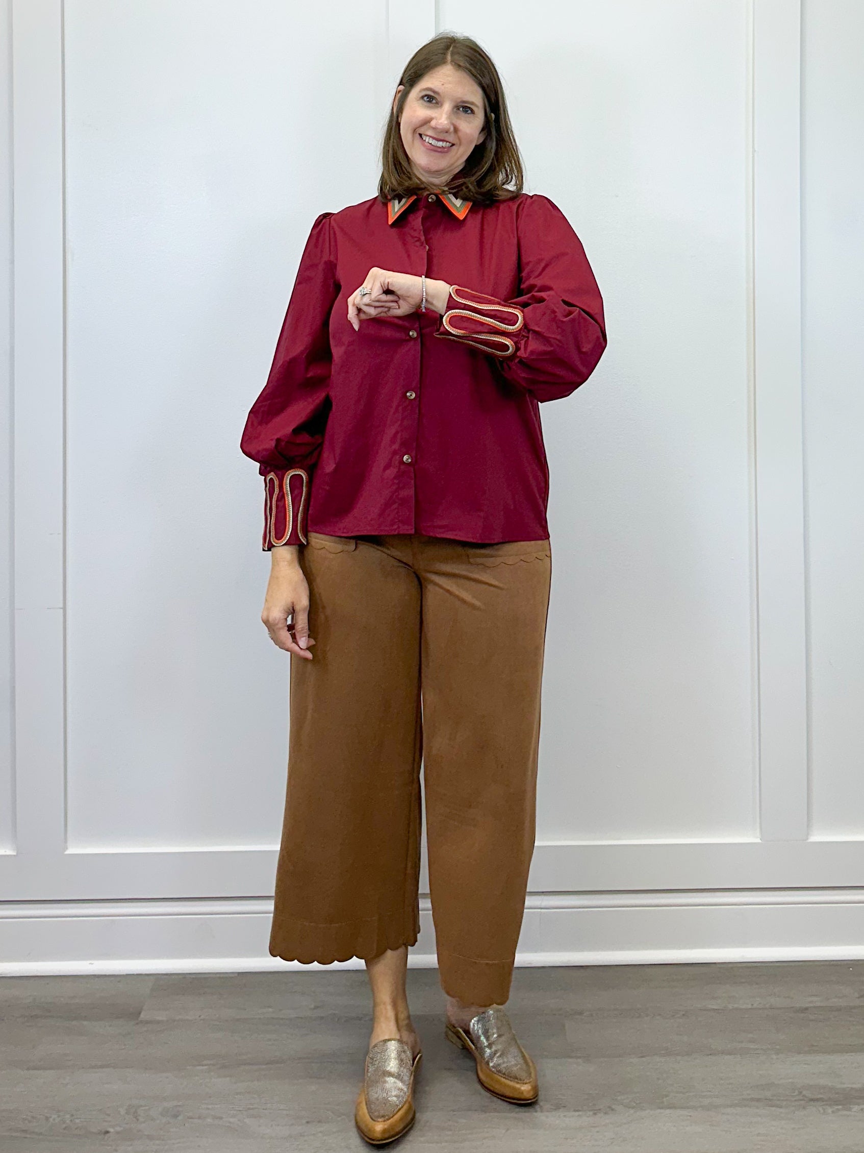 Bordeaux Statement Blouse - Burgundy Tops Jodifl