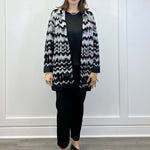L/S Open Front Sweater Coat - Black/Gray Wavy Stripe Outerwear Liverpool