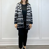 L/S Open Front Sweater Coat - Black/Gray Wavy Stripe Outerwear Liverpool