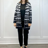 L/S Open Front Sweater Coat - Black/Gray Wavy Stripe Outerwear Liverpool