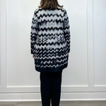 L/S Open Front Sweater Coat - Black/Gray Wavy Stripe Outerwear Liverpool