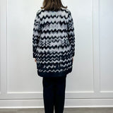 L/S Open Front Sweater Coat - Black/Gray Wavy Stripe Outerwear Liverpool