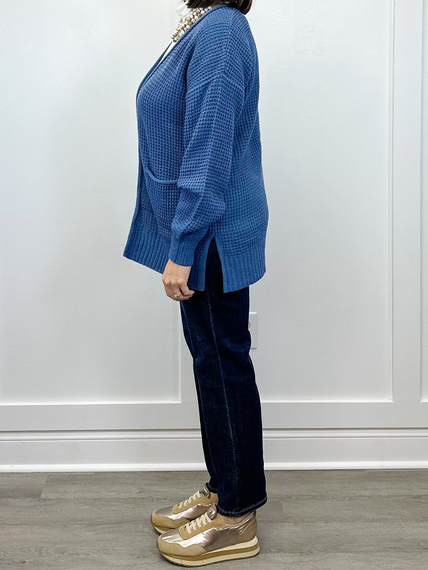 Parker Waffle Knit Cardigan - Dusty Blue Sweaters Zenana