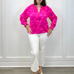 Clever Floral Split Neck Blouse - Fuschia Tops Sugarlips