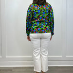 Destine Floral Hathaway Split Neck Long Sleeve Blouse - Green/Blue Tops Sugarlips