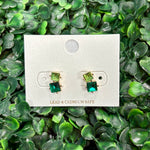 Double Square Crystal Earrings - Green/Lime Earrings Sugar Babies Children's Boutique/Meg's Shoppe