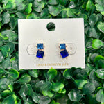 Double Square Crystal Earrings - Royal Blue Earrings Sugar Babies Children's Boutique/Meg's Shoppe