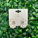 Glass Floral Leaf Earrrings - White Earrings Sugar Babies Children's Boutique/Meg's Shoppe