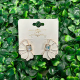 Glass Floral Leaf Earrrings - White Earrings Sugar Babies Children's Boutique/Meg's Shoppe