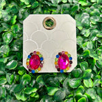 Paved Crystal Oval Earrings - Fuchsia/Multi Earrings Sugar Babies Children's Boutique/Meg's Shoppe