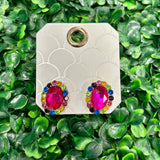 Paved Crystal Oval Earrings - Fuchsia/Multi Earrings Sugar Babies Children's Boutique/Meg's Shoppe