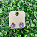 Paved Crystal Oval Earrings - Purple/Clear Earrings Sugar Babies Children's Boutique/Meg's Shoppe