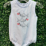 Boys Patriotic Sharks Romper Boys Bubbles + Rompers Three Sisters