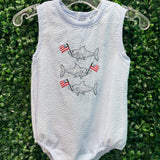 Boys Patriotic Sharks Romper Boys Bubbles + Rompers Three Sisters