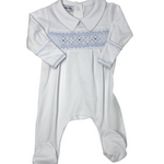 Lily & Lucas Smocked Collared Boy Footie - Lt. Blue Baby Sleepwear Magnolia Baby   
