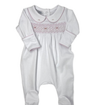 Lily & Lucas Smocked Collared Girl Footie - Pink Baby Sleepwear Magnolia Baby   