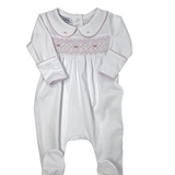 Lily & Lucas Smocked Collared Girl Footie - Pink Baby Sleepwear Magnolia Baby   