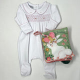 Lily & Lucas Smocked Collared Girl Footie - Pink Baby Sleepwear Magnolia Baby   