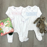 Lily & Lucas Smocked Collared Girl Footie - Pink Baby Sleepwear Magnolia Baby   