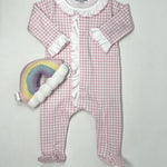 Mini Checks Ruffle Footie - Pink Baby Sleepwear Magnolia Baby   
