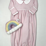 Mini Checks Collared Gathered Gown - Pink Baby Sleepwear Magnolia Baby   