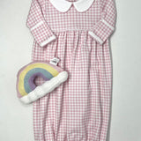Mini Checks Collared Gathered Gown - Pink Baby Sleepwear Magnolia Baby   