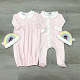 Mini Checks Collared Gathered Gown - Pink Baby Sleepwear Magnolia Baby   