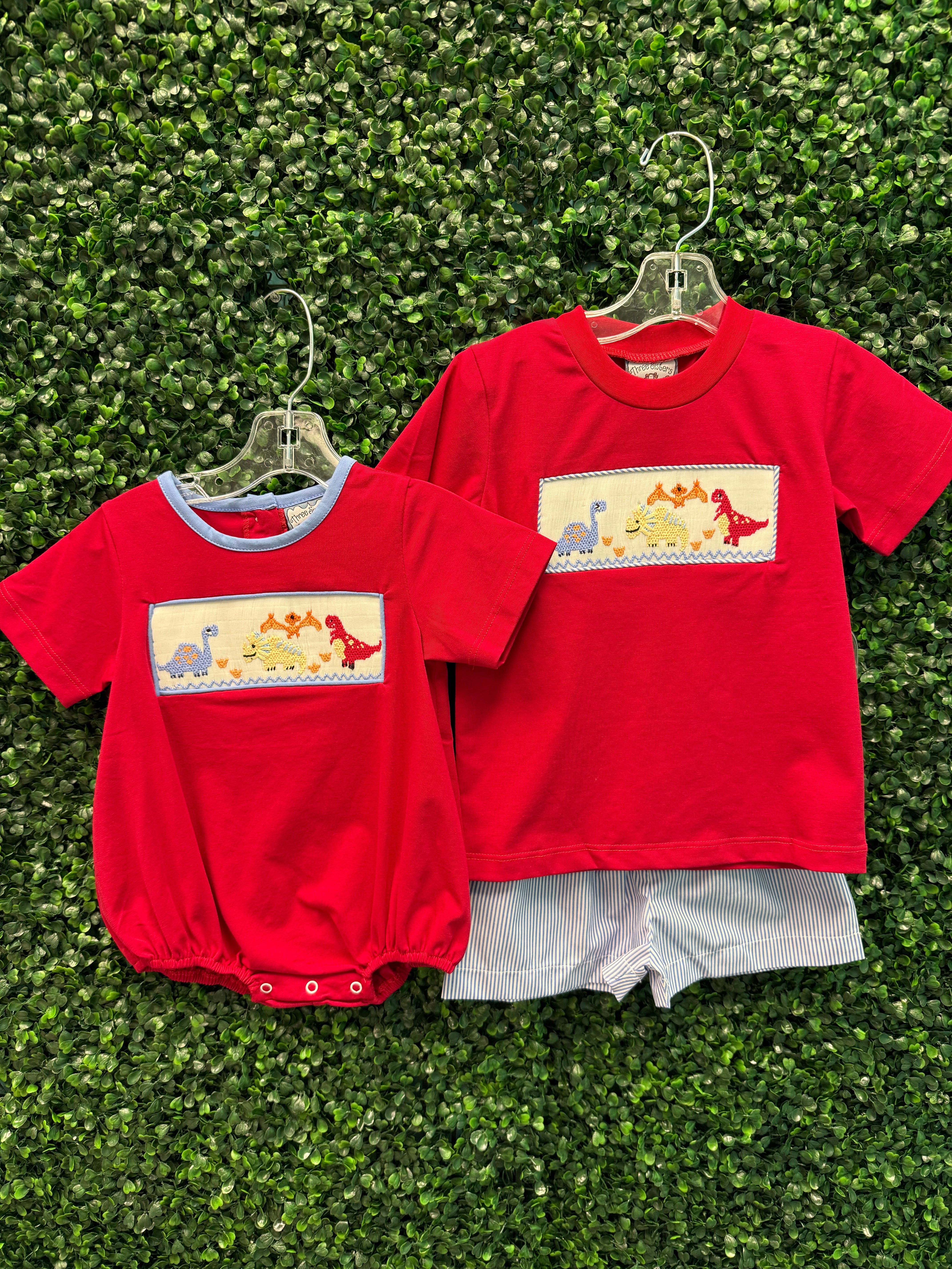 Boys Dinosaur Smocked Bubble Boys Bubbles + Rompers Three Sisters