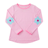 Kylie L/S Tee - Cotton Candy Pink w/ Turquoise Flower Patch