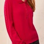 L/S Polo Sweater w/ Cables - Jazzy Sweaters Tribal