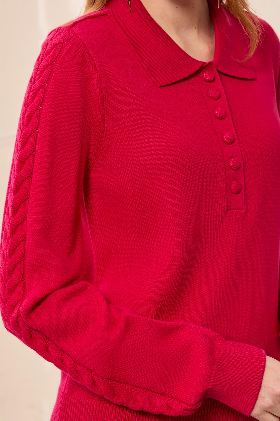L/S Polo Sweater w/ Cables - Jazzy Sweaters Tribal