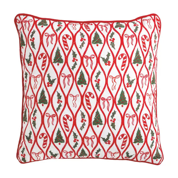 Lattice Block Print Quilted Pillow Seasonal Mudpie